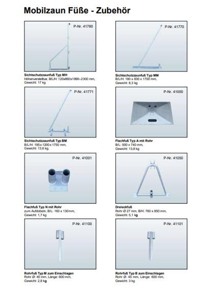 mobilzaun-fuesse-Zubehoer Mobilzäune und Bauzäune